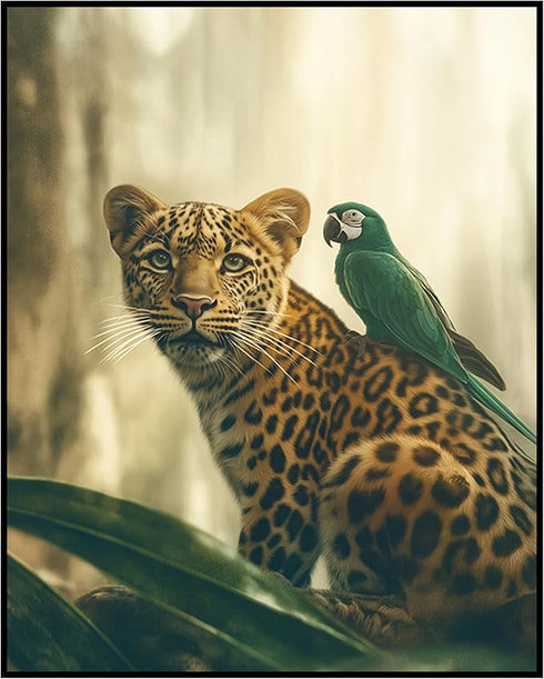 Posterizer-jungle scene with animals-tiger and parrot friends-Abstract & Modern Art-Art for Animal Lovers-Decor for Home & Office- unframed wall a...